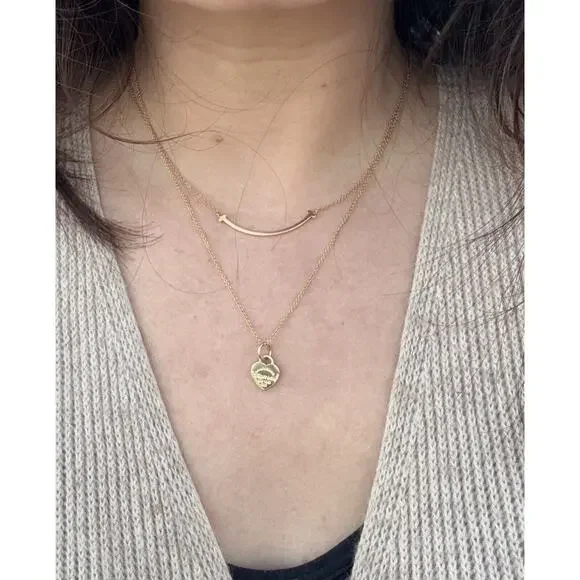 Return Tiffany & Co. 18k Gold MINI Double Heart Tag Pendant Necklace 18” READ - Picture 8 of 12